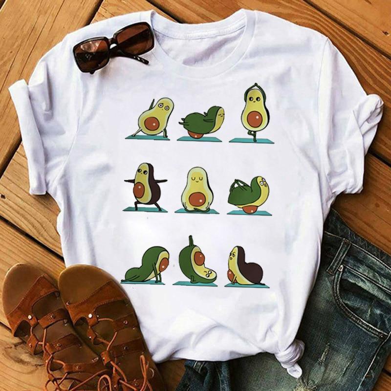 Kawaii Cartoon Avocado Short Sleeve T-shirt  Female Tee Summer Women T-shirts Tops - plusminusco.com