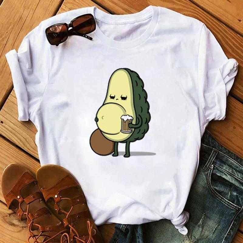 Kawaii Cartoon Avocado Short Sleeve T-shirt  Female Tee Summer Women T-shirts Tops - plusminusco.com