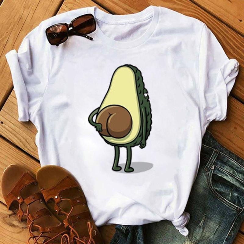 Kawaii Cartoon Avocado Short Sleeve T-shirt  Female Tee Summer Women T-shirts Tops - plusminusco.com