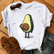 Kawaii Cartoon Avocado Short Sleeve T-shirt  Female Tee Summer Women T-shirts Tops - plusminusco.com