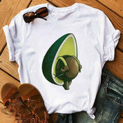 Kawaii Cartoon Avocado Short Sleeve T-shirt  Female Tee Summer Women T-shirts Tops - plusminusco.com