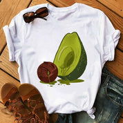Kawaii Cartoon Avocado Short Sleeve T-shirt  Female Tee Summer Women T-shirts Tops - plusminusco.com