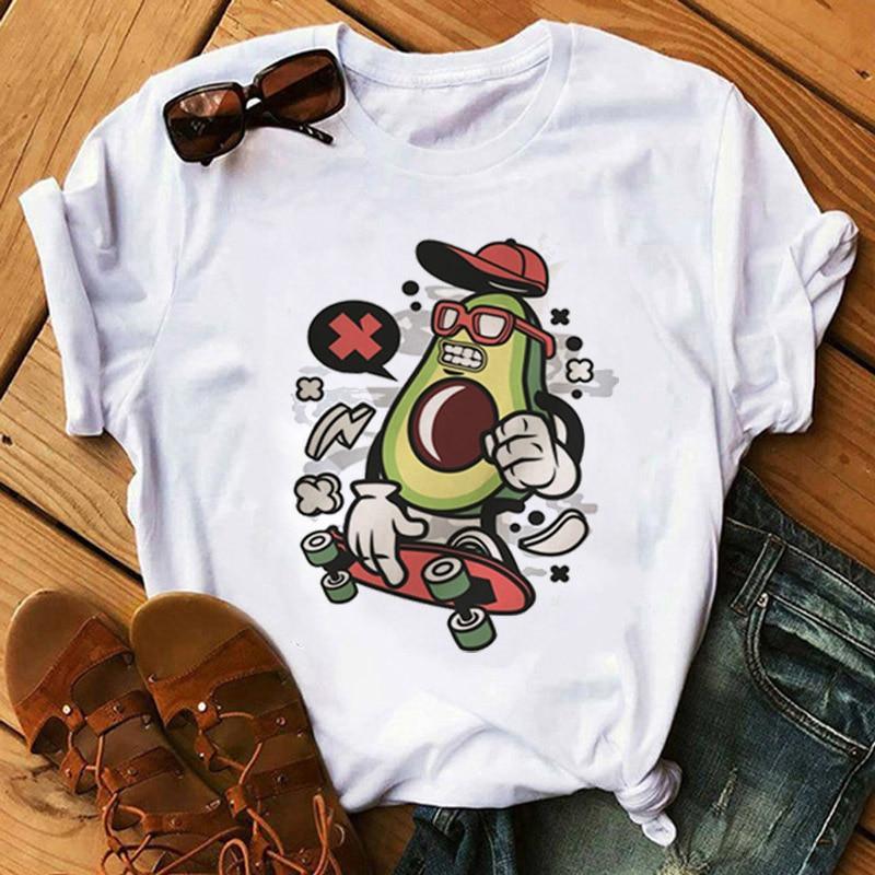 Kawaii Cartoon Avocado Short Sleeve T-shirt  Female Tee Summer Women T-shirts Tops - plusminusco.com