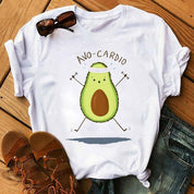 Kawaii Cartoon Avocado Short Sleeve T-shirt  Female Tee Summer Women T-shirts Tops - plusminusco.com