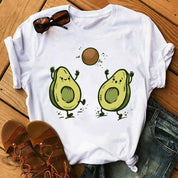 Kawaii Cartoon Avocado Short Sleeve T-shirt  Female Tee Summer Women T-shirts Tops - plusminusco.com