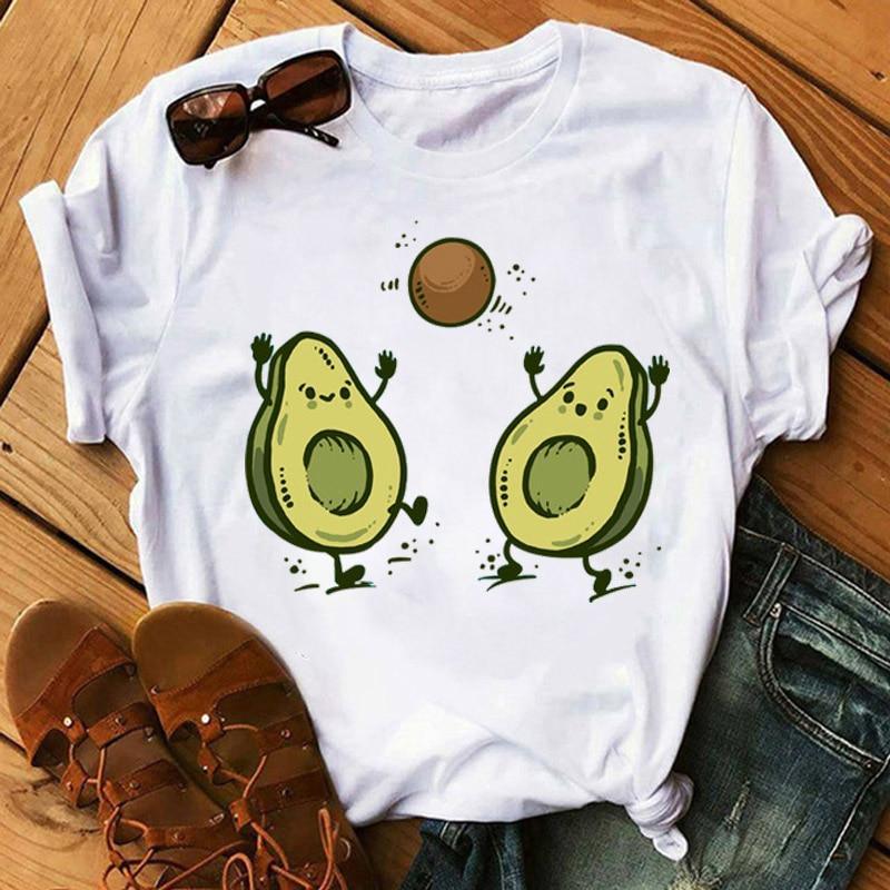 Kawaii Cartoon Avocado Short Sleeve T-shirt  Female Tee Summer Women T-shirts Tops - plusminusco.com