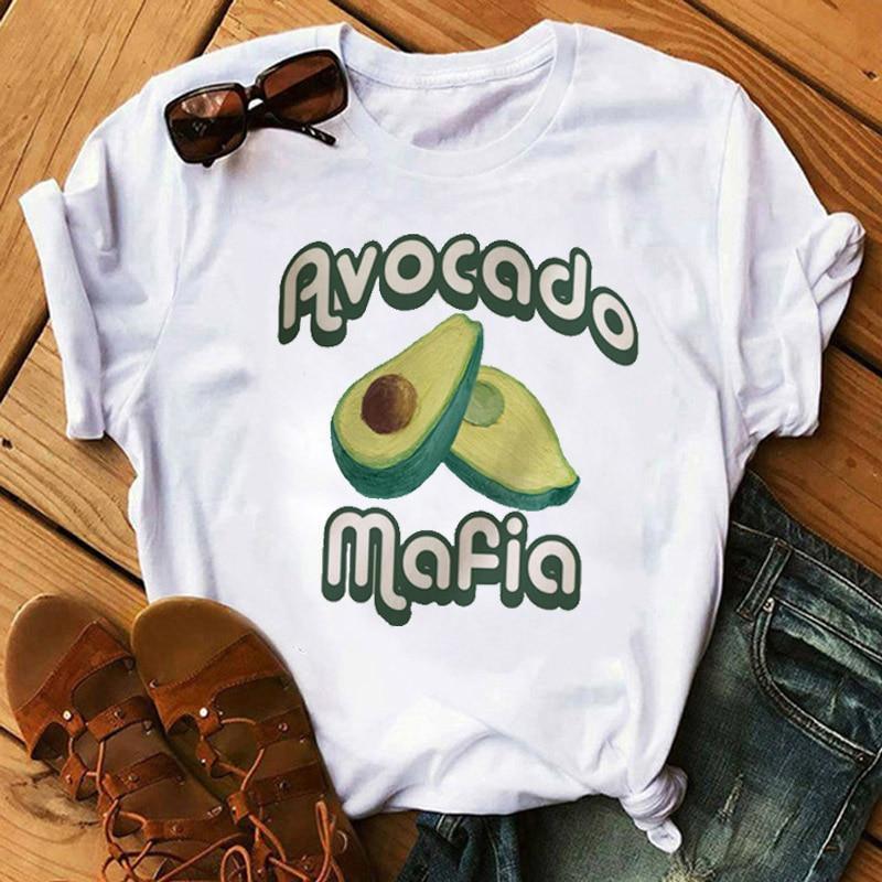 Kawaii Cartoon Avocado Short Sleeve T-shirt  Female Tee Summer Women T-shirts Tops - plusminusco.com