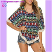 Kenancy Crochet Batwing Sleeve Dame Bluse Summer Beach - plusminusco.com