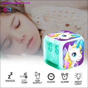 Kids Cute Cartoon Unicorn Alarm Clock 7 Colors Changing - plusminusco.com