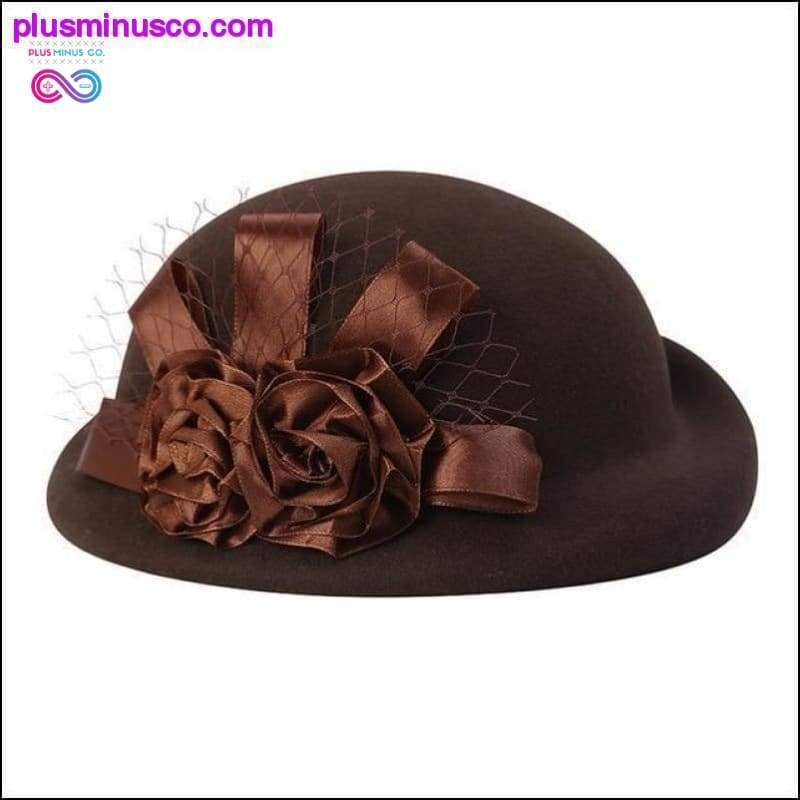 Жіноча вовняна шапка Fedora - дівчата з вовняною шапкою з куполом і квітами - plusminusco.com
