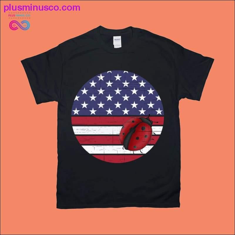 Ladybug Round | American flag Distressed Dark T-Shirts - plusminusco.com