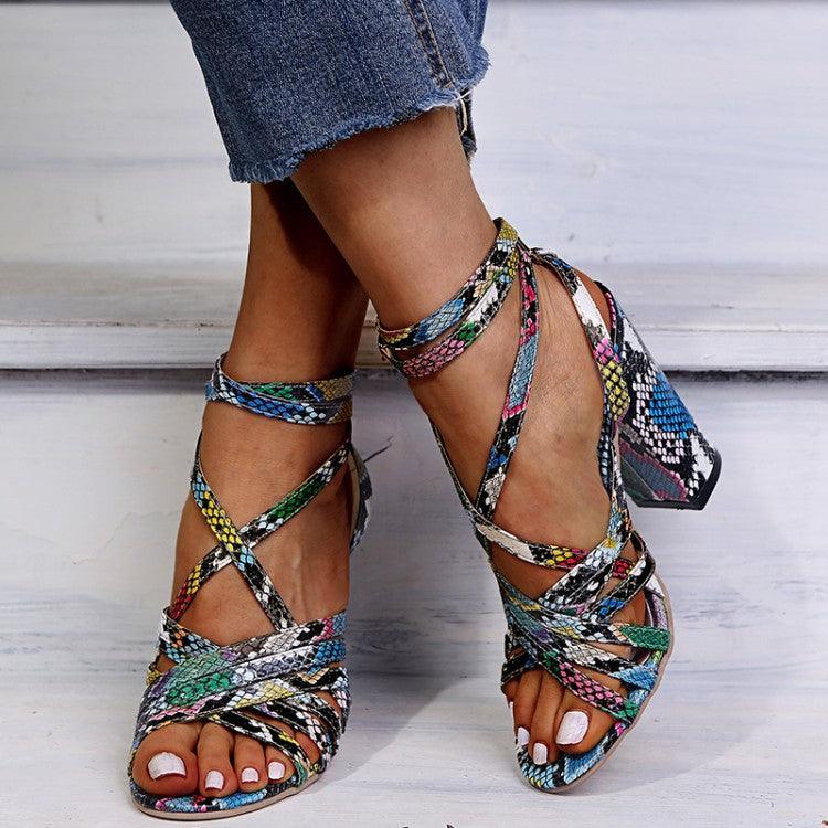 Large Size Thick Heel Hollowed Fashion Open Toe European and American Style Sandals Tee, tees - plusminusco.com
