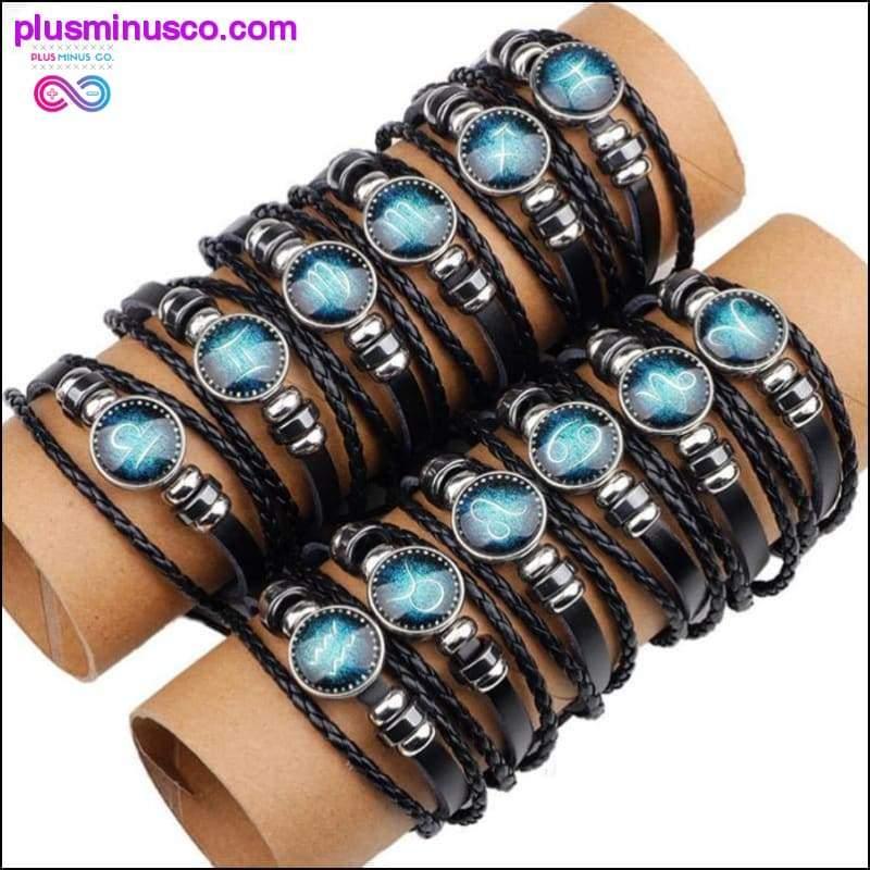 Leather Blue Charm Zodiac Bracelet - plusminusco.com