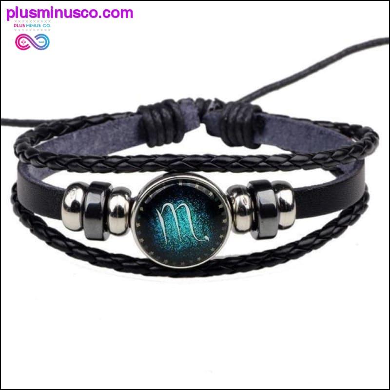 Шкіряний блакитний браслет зі знаком зодіаку - plusminusco.com