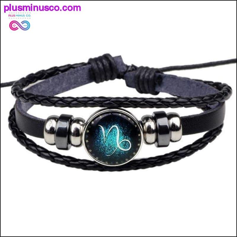 Шкіряний блакитний браслет зі знаком зодіаку - plusminusco.com