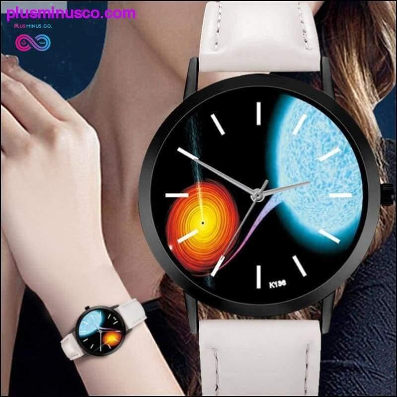 Relógio analógico com sistema solar com pulseira de couro - plusminusco.com