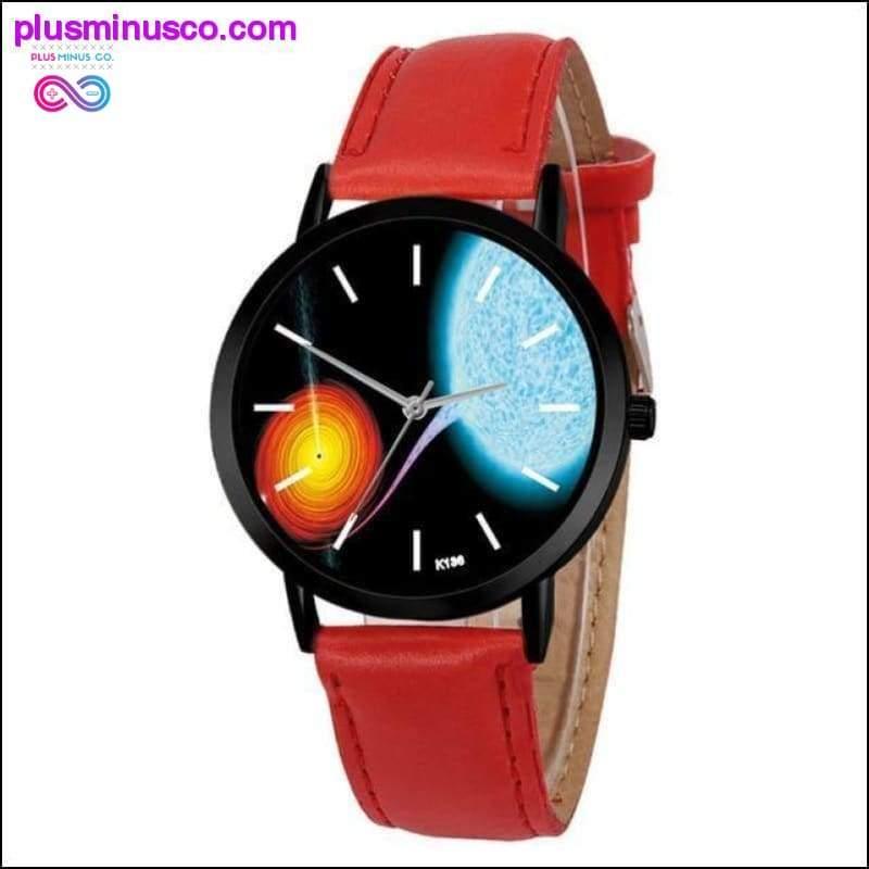 Relógio analógico com sistema solar com pulseira de couro - plusminusco.com