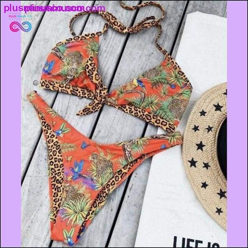 Leopard kupaći kostim, ženski seksi bikini na vezanje s vezicama 2020. Visoki - plusminusco.com