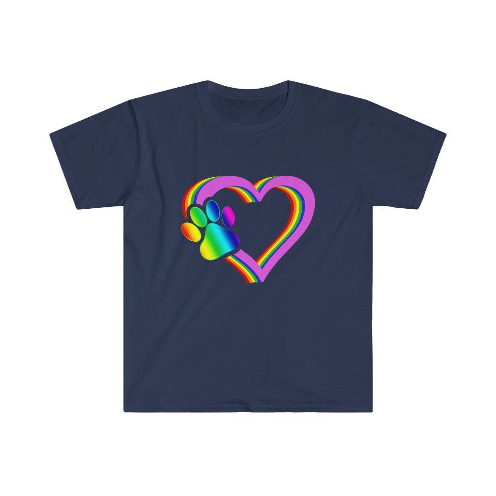 LGBT Rainbow heart, Vintage Women New Cute Love Dog Paw Print Colorful Graphic T-Shirts, Rainbow Dog Paw LGBTQ Pride Parade, dog lover lgbtq - plusminusco.com