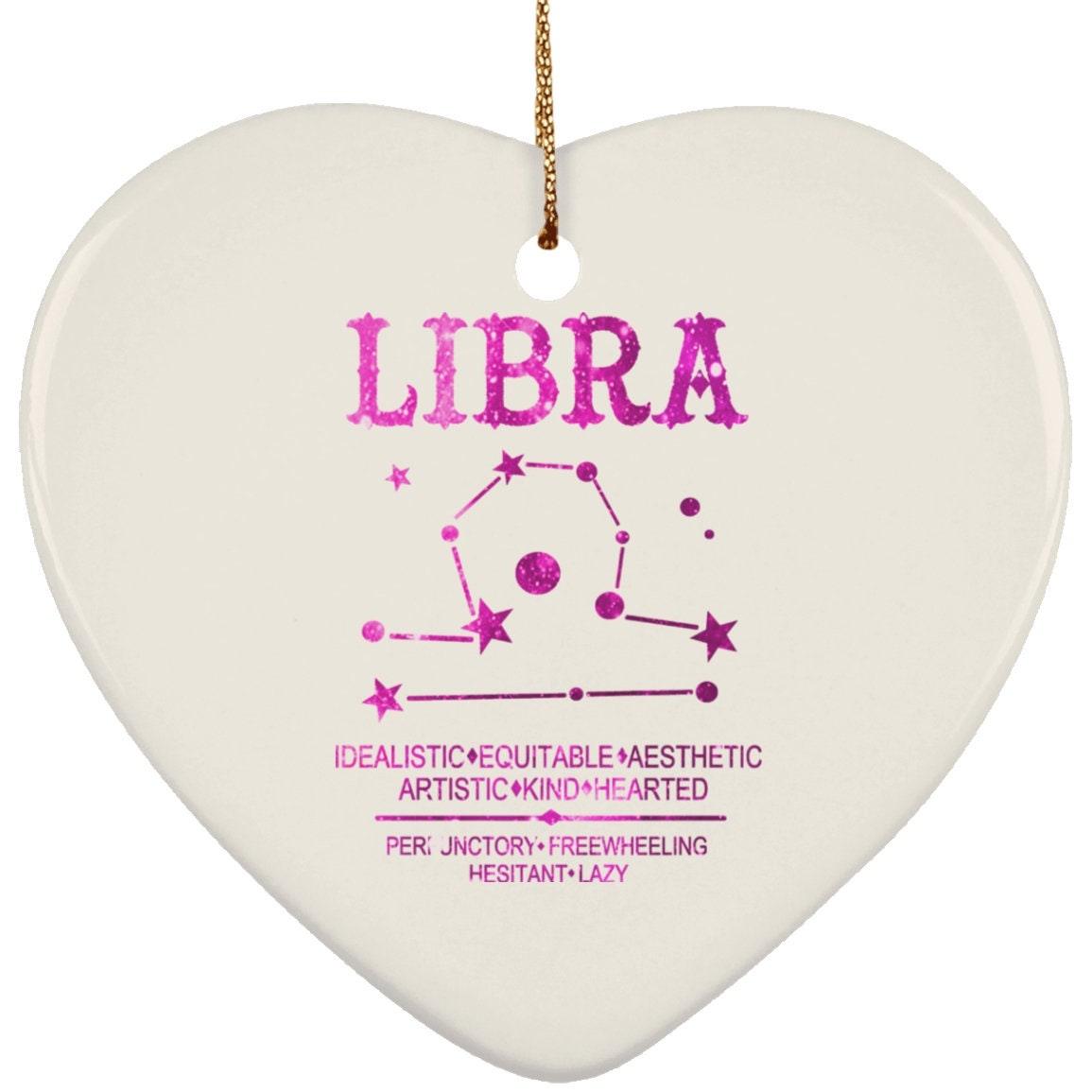 Libra Ceramic Heart Ornament, Libra Gifts, Libra Zodiac Sign, Libra Horoscope, Personalized Ornament, Novelty Gift - plusminusco.com