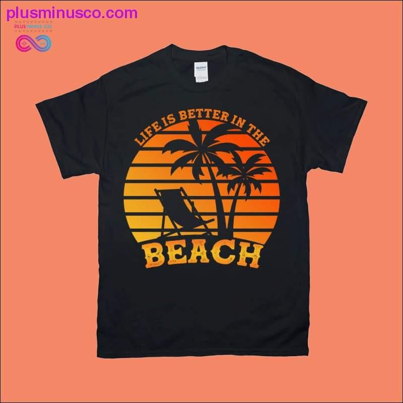 Mas maganda ang buhay sa dalampasigan | Mga Retro Sunset T-Shirt - plusminusco.com