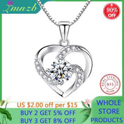 LMNZB Bagong Luxury Crystal CZ Heart Pendant Choker Necklace Original 925 Silver Chain Necklaces Para sa Babae Mga Regalo sa Alahas sa Kasal - plusminusco.com