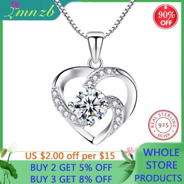LMNZB New Luxury Crystal CZ Heart Pendant Choker Necklace Original 925 Silver Chain Necklaces For Women Wedding Jewelry Gifts - plusminusco.com