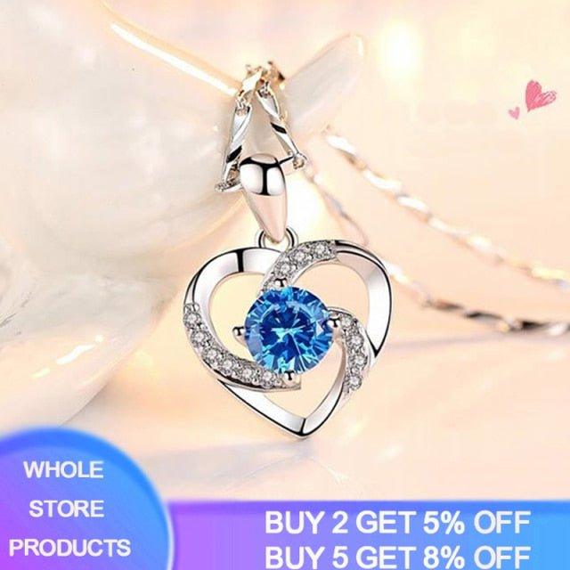 LMNZB New Luxury Crystal CZ Heart Pendant Choker Necklace Original 925 Silver Chain Necklaces For Women Wedding Jewelry Gifts - plusminusco.com