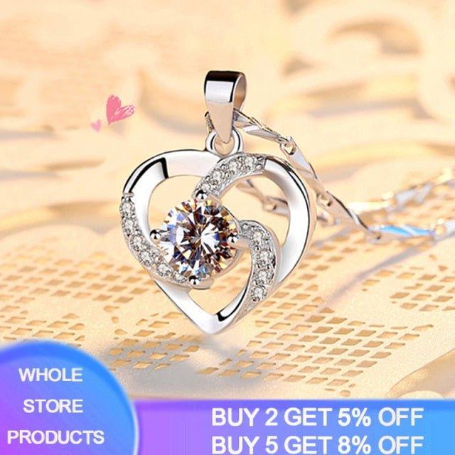 LMNZB New Luxury Crystal CZ Heart Pendant Choker Necklace Original 925 Silver Chain Necklaces For Women Wedding Jewelry Gifts - plusminusco.com