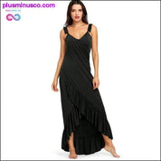 فستان طويل مكشكش ملفوف للتغطية صيفي بكشكشة عالية - plusminusco.com