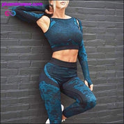 Безшовний комплект для йоги з довгими рукавами. Жіночі спортивні костюми для фітнесу. Тренажерний зал - plusminusco.com