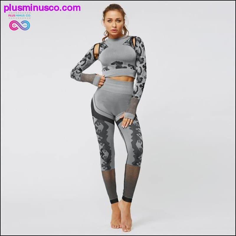 Uzun Kollu Dikişsiz Yoga Seti Kadın Fitness Spor Takım Elbise Spor Salonu - plusminusco.com
