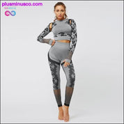 Conjunto de ioga sem costura de manga comprida feminino fitness esportivo ternos academia - plusminusco.com