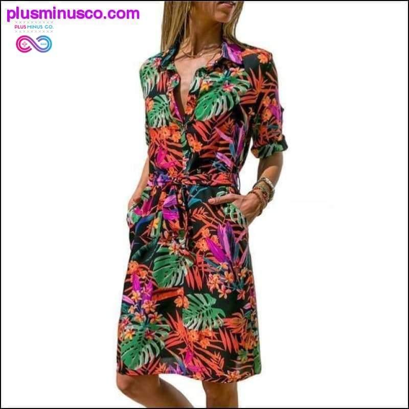 فستان قميص طويل الأكمام صيفي شيفون بوهو بيتش - plusminusco.com