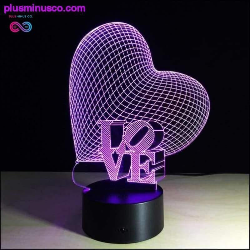 Love Heart - 3D akril optikai csalódás LED lámpa 7 színben - plusminusco.com