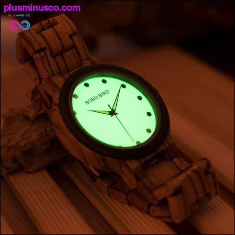 ल्यूमिनस डायल ज़ेबरा आबनूस लकड़ी की घड़ी स्ट्रैप के साथ - प्लसमिनसको.कॉम