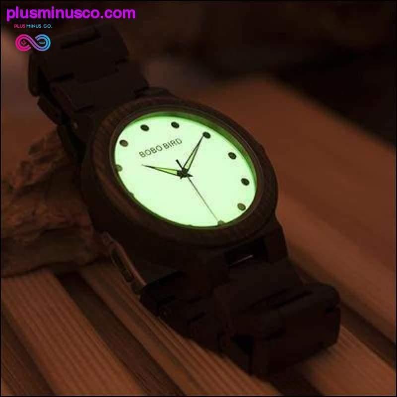 Lichtgevende wijzerplaat Zebra ebbenhout horloge met riem - plusminusco.com