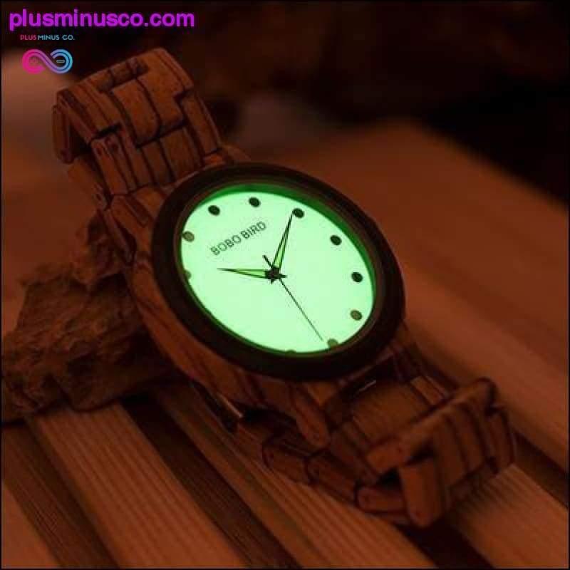ल्यूमिनस डायल ज़ेबरा आबनूस लकड़ी की घड़ी स्ट्रैप के साथ - प्लसमिनसको.कॉम