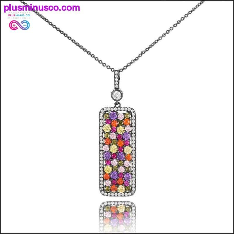 Луксозна многоцветна квадратна огърлица с висулка - цяла - plusminusco.com