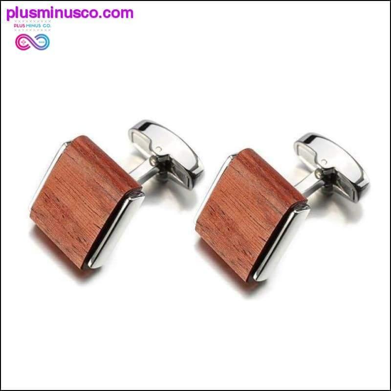 Розкішні квадратні затискачі для краваток і запонки з натурального рожевого дерева для чоловіків - plusminusco.com