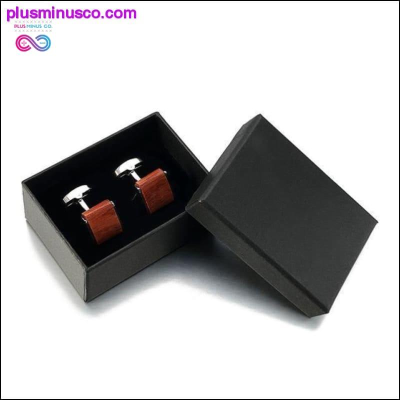 Alfileres de corbata y gemelos cuadrados de palisandro natural de lujo para hombres - plusminusco.com
