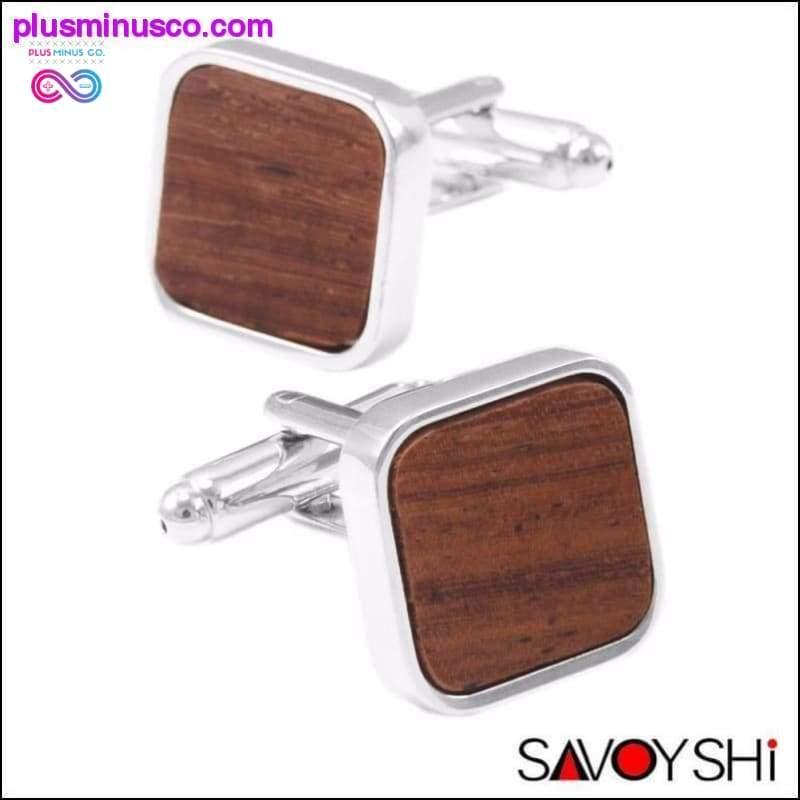 Gemelli quadrati di lusso in legno marrone argento - plusminusco.com