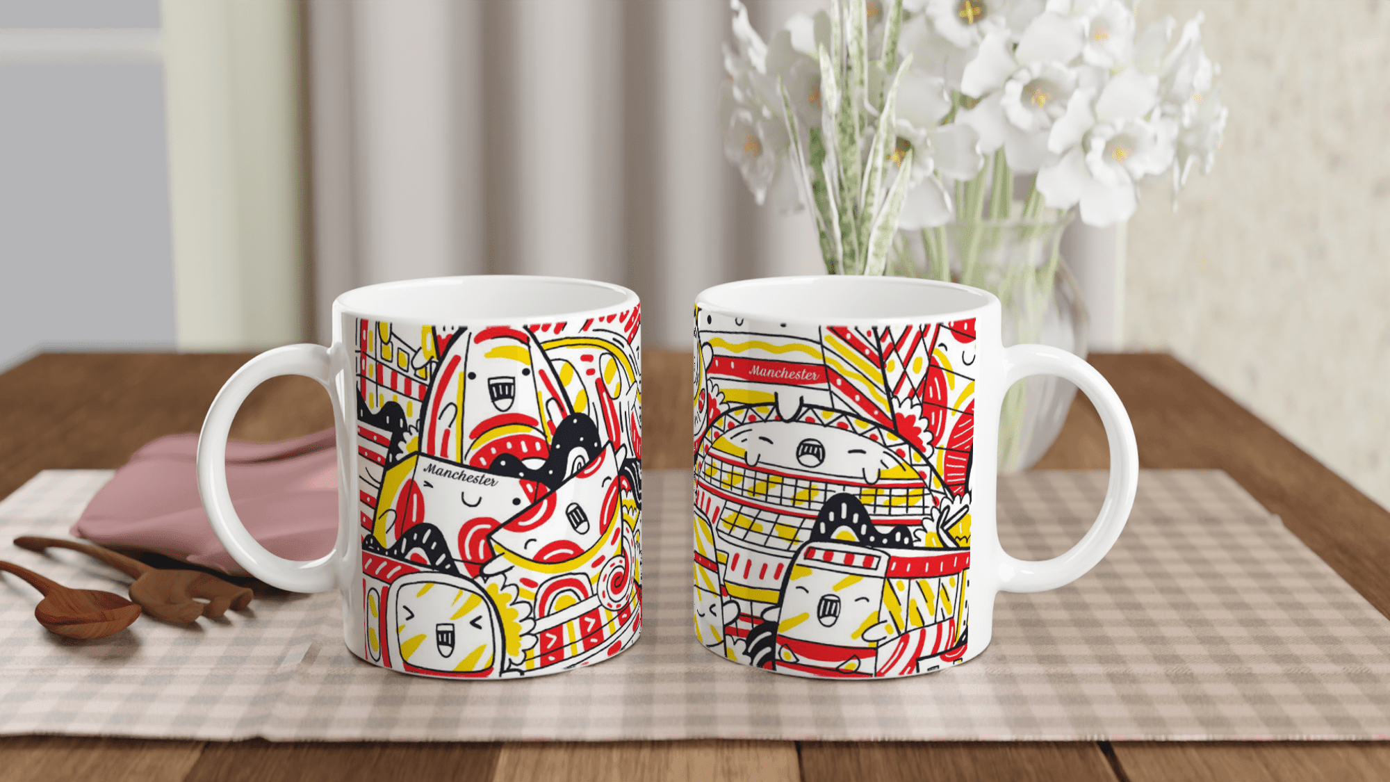 Manchester City Illustration,White 11oz Ceramic Mug, buy 3 get fourth one free use coupon 4for3, Manchester Father day gift - plusminusco.com