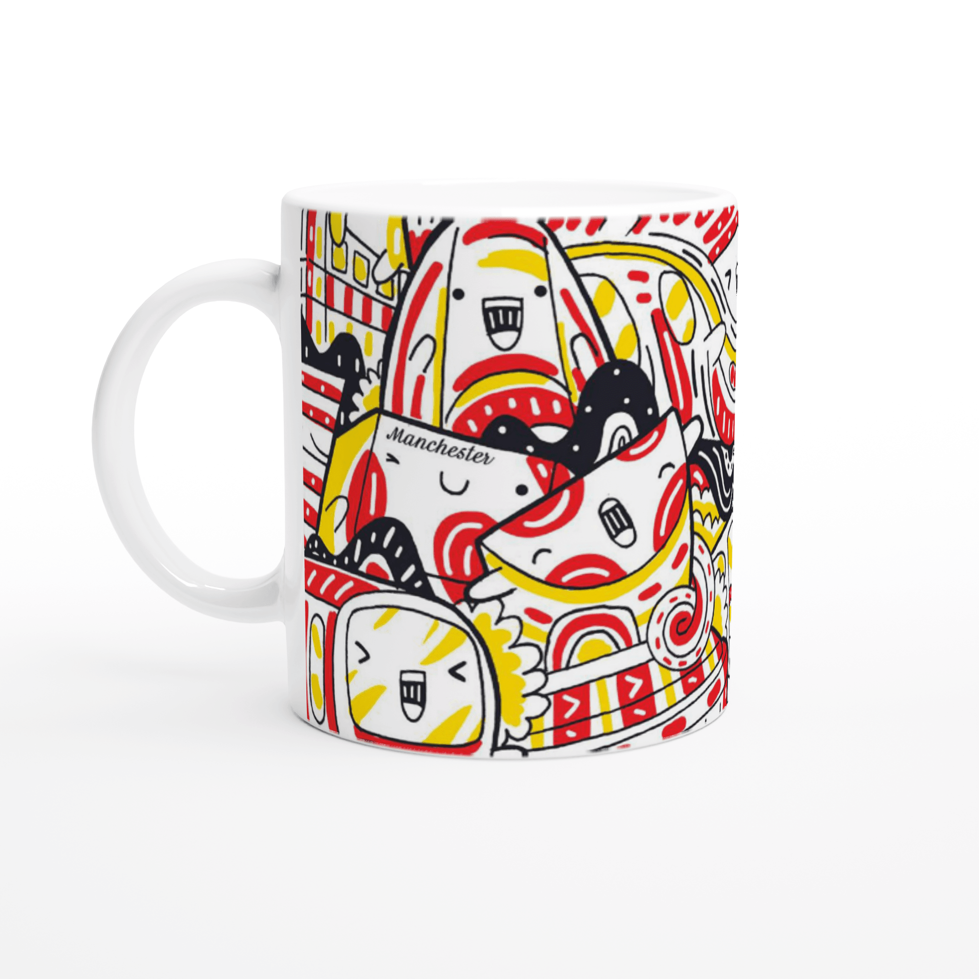 Manchester City Illustration,White 11oz Ceramic Mug, buy 3 get fourth one free use coupon 4for3, Manchester Father day gift - plusminusco.com
