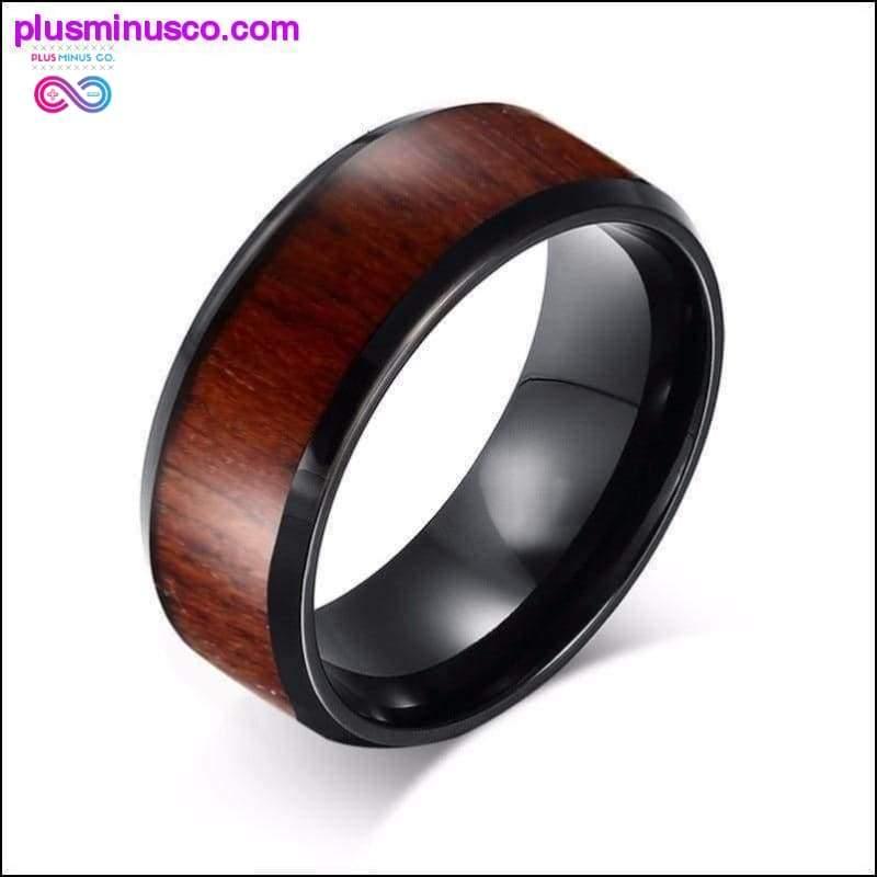 Men Black Tungsten Carbide Men Walnut Wood Inlay 8MM Beveled - plusminusco.com