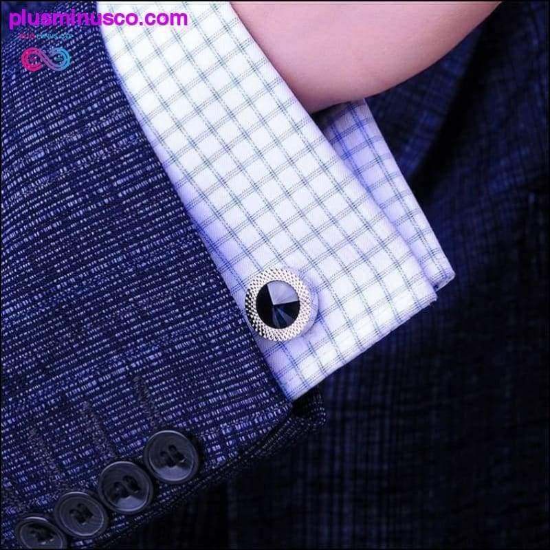 Prendedores e abotoaduras de gravata e abotoaduras luxuosas de cristal azul marinho masculino - plusminusco.com