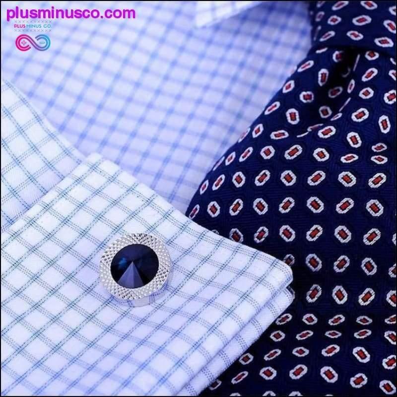 Prendedores e abotoaduras de gravata e abotoaduras luxuosas de cristal azul marinho masculino - plusminusco.com