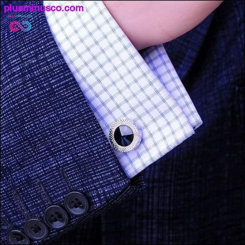 Alfileres de corbata y gemelos de cristal azul marino de lujo para hombres - plusminusco.com