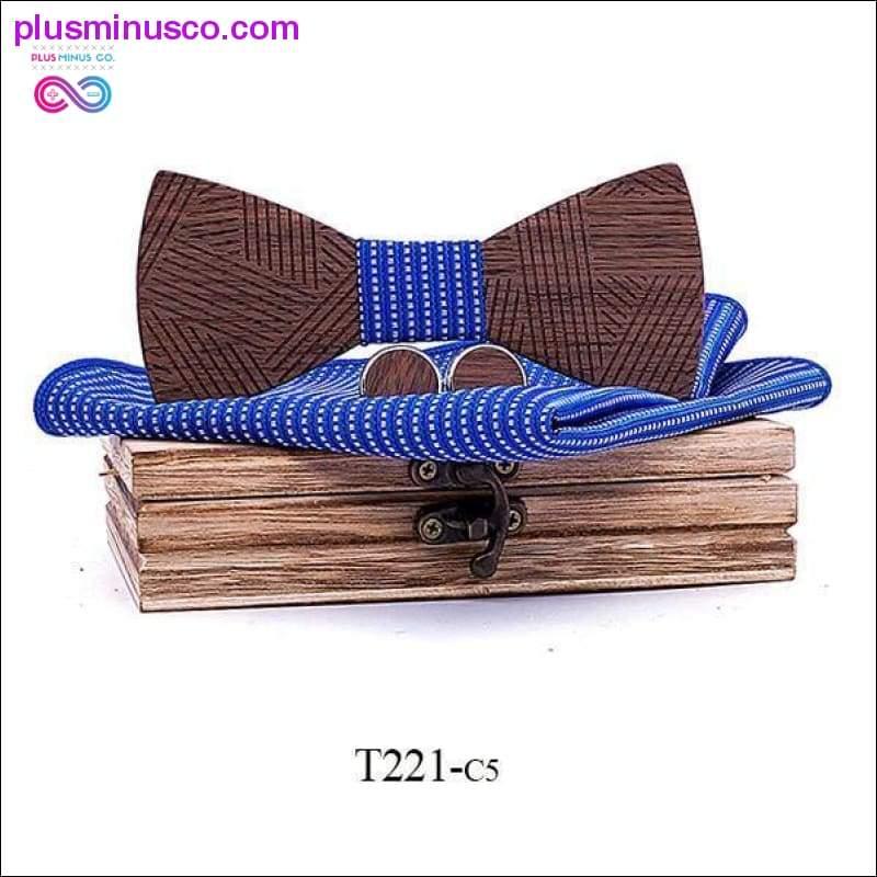 Men's Plaid Wooden Bow Tie Set Striped Wood Bowtie - plusminusco.com