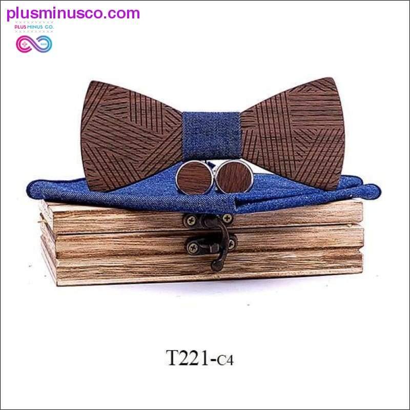 Men's Plaid Wooden Bow Tie Set Striped Wood Bowtie - plusminusco.com